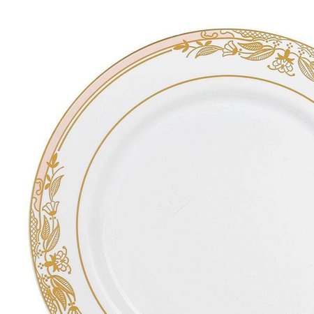 SMARTY HAD A PARTY 10.25" White with Pink and Gold Harmony Rim Plastic Dinner Plates (120 plates), 120PK 640PG-CASE